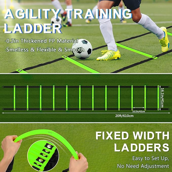 Fixed Rung Agility Ladder - 20ft 12 Rungs No Tangle Speed and Agility Training Equipment for Soccer