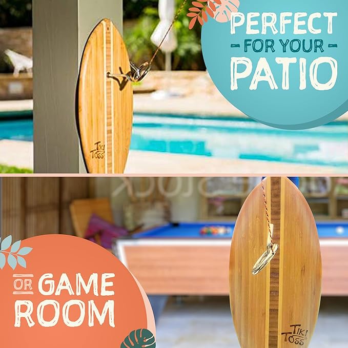 Tiki Toss Ring Toss Game for Adults & Kids - Hook and Ring Games with String and Hooks for