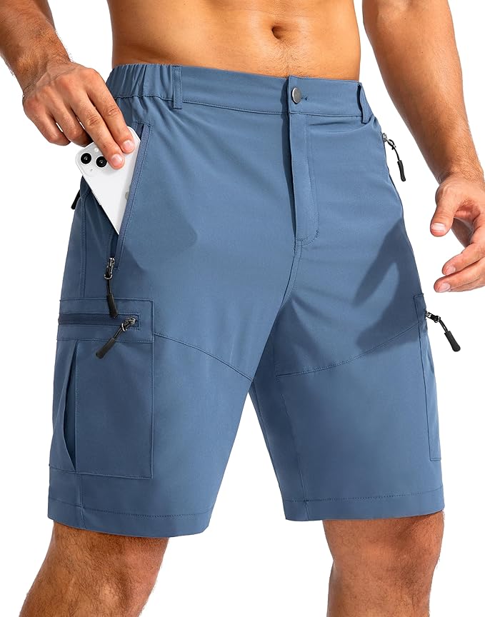 Pudolla Men's Hiking Cargo Shorts 9" Lightweight Outdoor Work Shorts for Men Travel Golf Camping