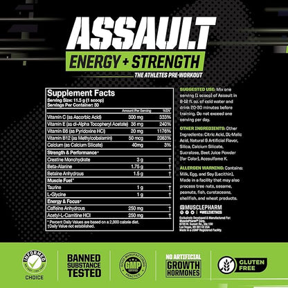 Muscle Pharm Assault Energy & Strength Pre Workout Powder for Men & Women with Beta Alanine