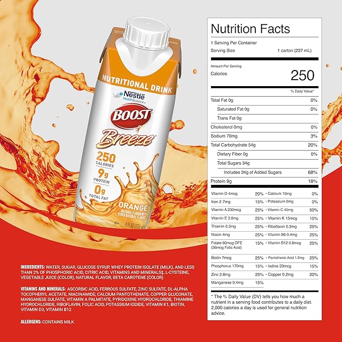 BOOST Breeze Clear Nutritional Drink - 250 Calories - 19 Vitamins & Minerals - 9 g Protein