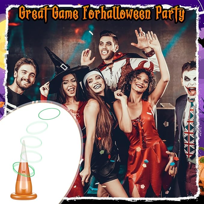 16 Pcs Halloween Inflatable Ring Toss Games Kit Candy Corn Ring Toss Game with Air Pump for