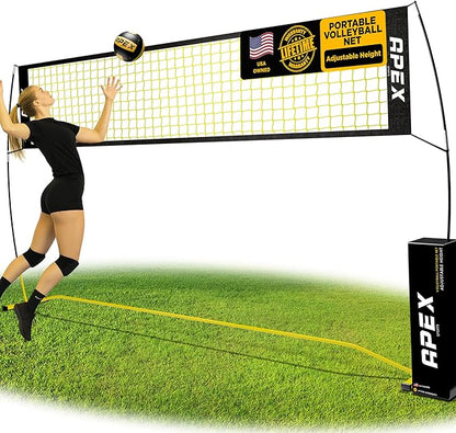 Volleyball Net Training – 12' Wide, Portable Adjustable Height 7.4' to 8' – Includes Ground Stakes