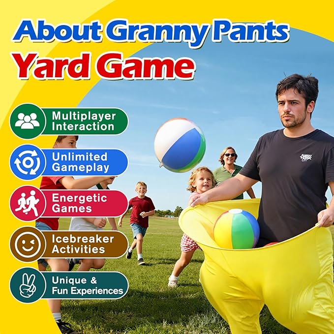 Granny Pants Yard Game Giant Outdoor Tossing Challenge Activity Set with 8 Bouncy Balls & Air Pump