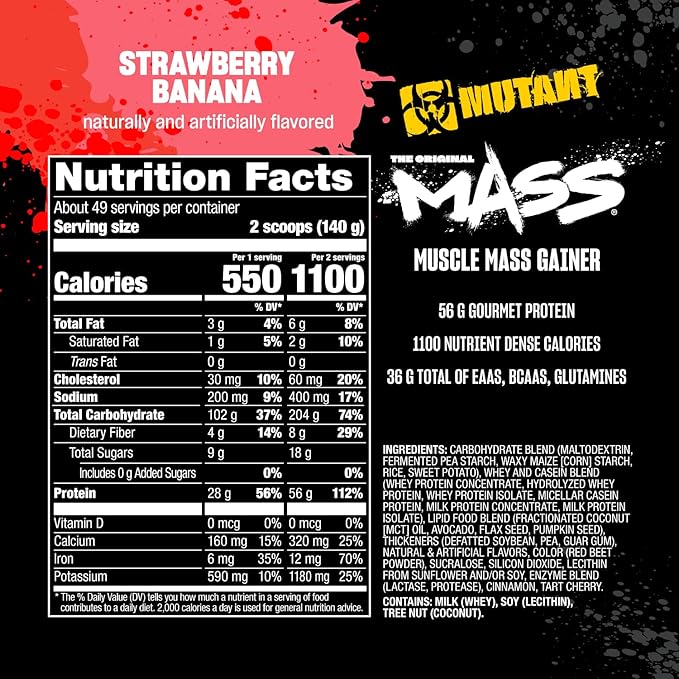 Mutant Mass Weight Gainer Protein Powder with Whey, and Casein Protein Blend for High-Calorie