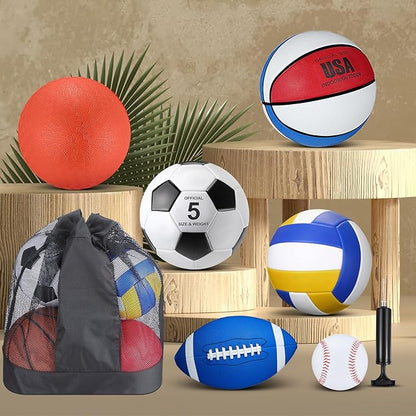 Libima 6 Pcs Multi Sport Ball Set Official Size Football, Basketball, Soccer, Volleyball