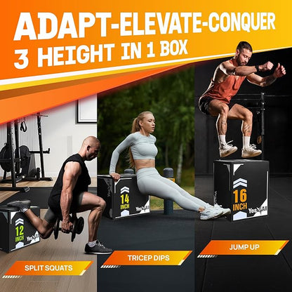 Yes4All 3-in-1 Soft-Padded Plyo Box With Wooden Core, Non-Slip Multi-Use Cushioned Plyometric Jump