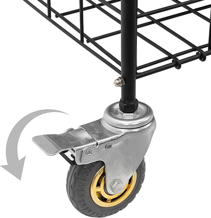 MyGift X-Large Capacity Black Metal Sports Ball and Gym Equipment Storage Rolling Cart with 2