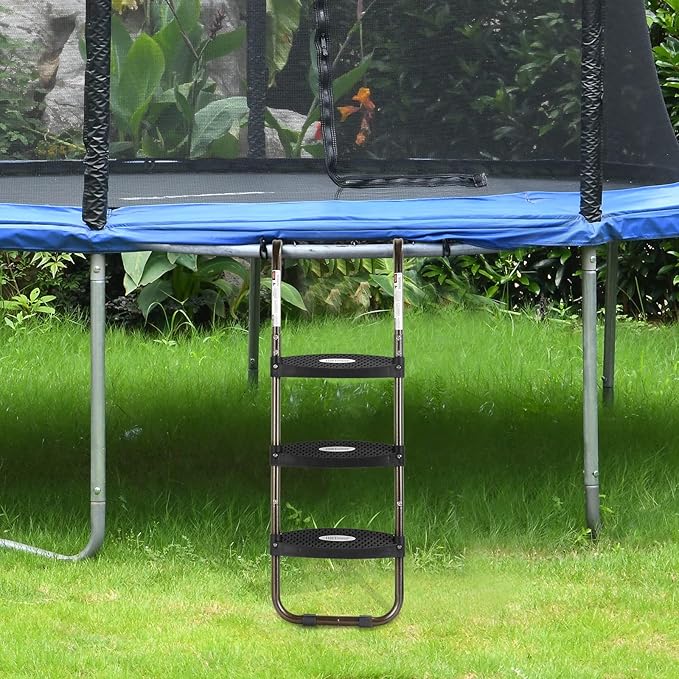 HBTower Trampoline Ladder, 3-Step Trampoline Steps with Horizontal Wide Steps, Skid-Proof Steps