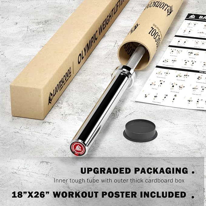 LIONSCOOL 7FT Olympic Barbell for Weightlifting, Power Lifting, 2 Inch Strength Training Bar for