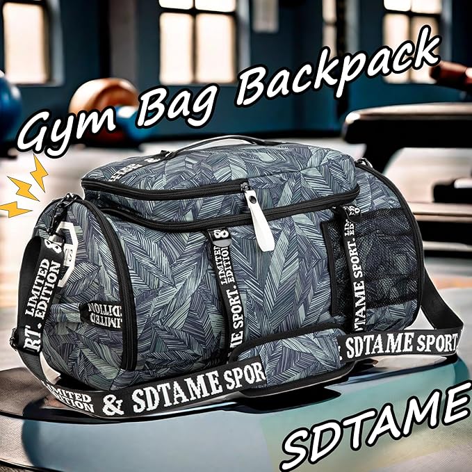 Gym Duffle Bag Backpack with Shoe Compartment,4 ways Travel Backpack for Women and