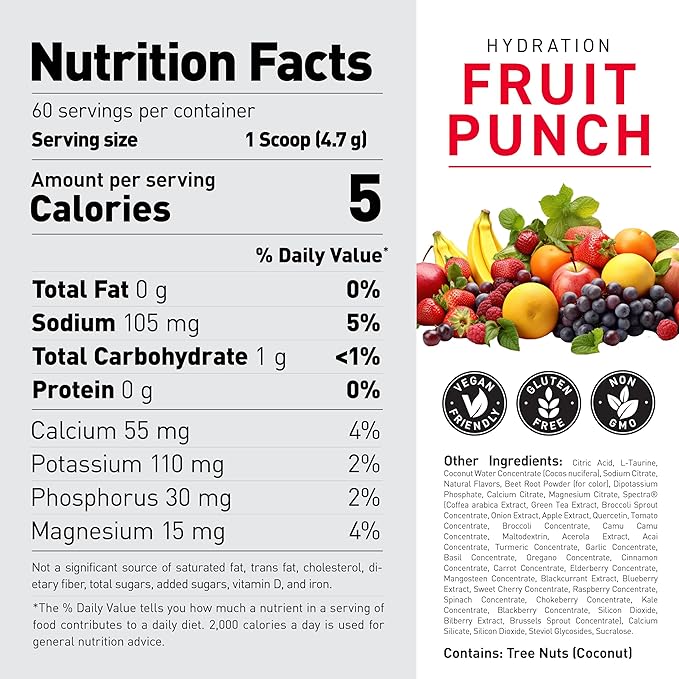 Kaged Hydration Electrolytes Powder | Fruit Punch | Hydra-Charge Sports Drink Mix | Pre, Post