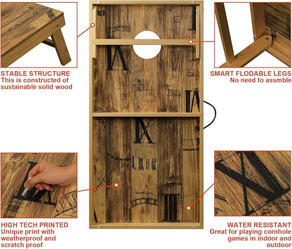 UKASE Solid Wood Regulation Size Cornhole Set Portable Bean Bags Toss Game with Durable Wood Grain