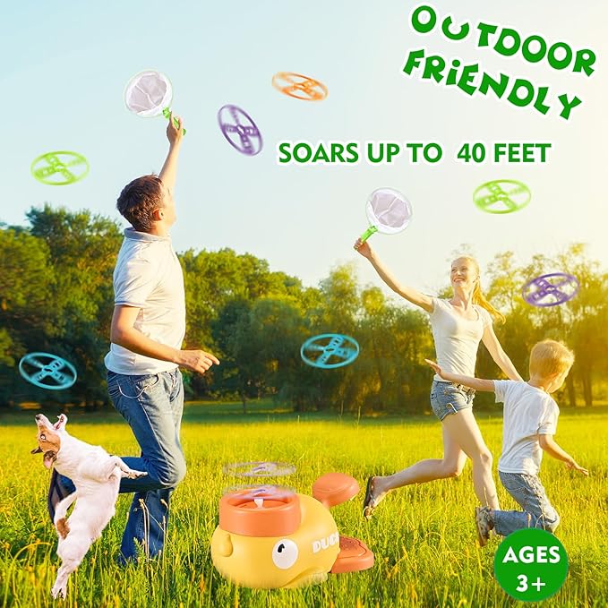 COUOMOXA Flying Disc Launcher for Kids: 3-12 Year Old Boys Girls Throw and Catch Outdoor Indoor