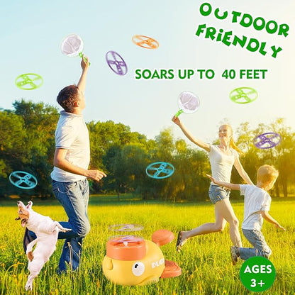 COUOMOXA Flying Disc Launcher for Kids: 3-12 Year Old Boys Girls Throw and Catch Outdoor Indoor