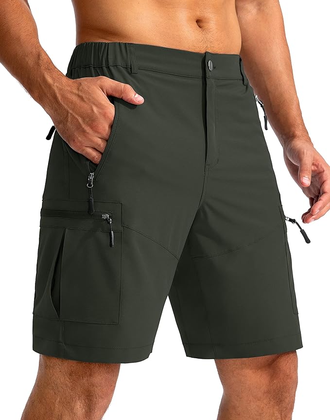 Pudolla Men's Hiking Cargo Shorts 9" Lightweight Outdoor Work Shorts for Men Travel Golf Camping