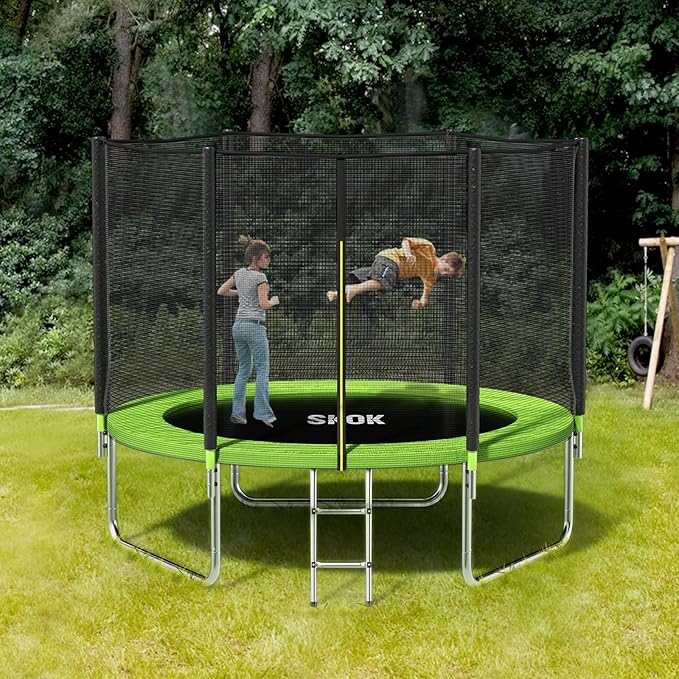 SKOK Trampoline 8FT 10FT 12FT 14FT 15FT Trampolines with Enclosure Net, 400LBS Outdoor Trampolines