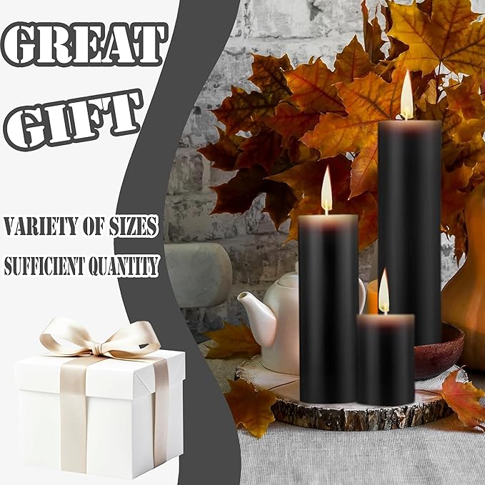 36 Pcs Black Pillar Candles Bulk Set，Hurricane Candlesï¼? Different Lengths (6 Each)，Dripless