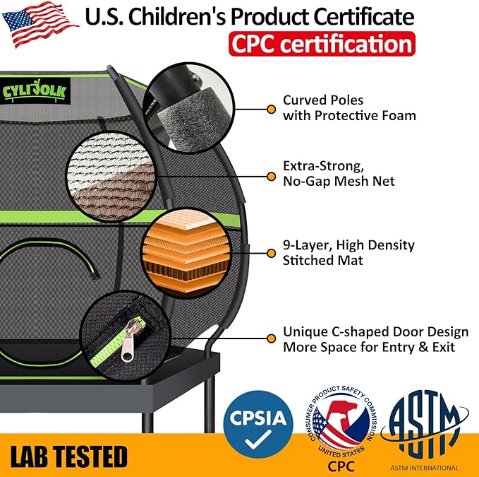 Trampoline for Kids, Heavy Duty Recreational Trampolines Toddler Trampoline with Enclosure Net