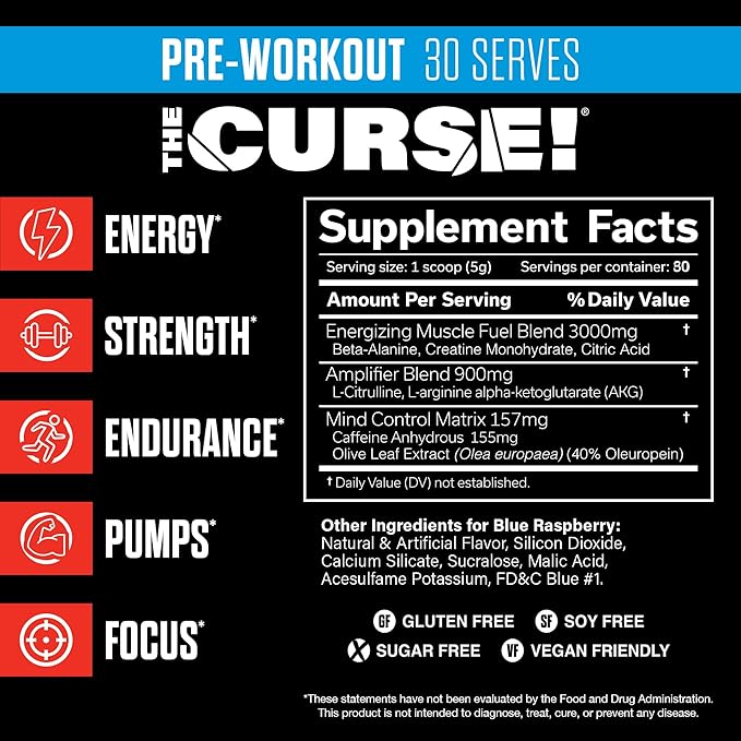 JNX SPORTS The Curse! Pre Workout Powder for Men & Women, Caffeine, Beta-Alanine, Creatine