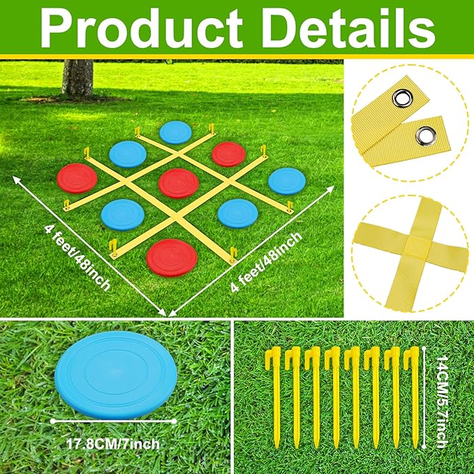 Giant Tic Tac Toe Outdoor Game, 4 Ft X 4 Ft Large Tic Tac Toe Strap Game Outdoor with 10PCS Soft