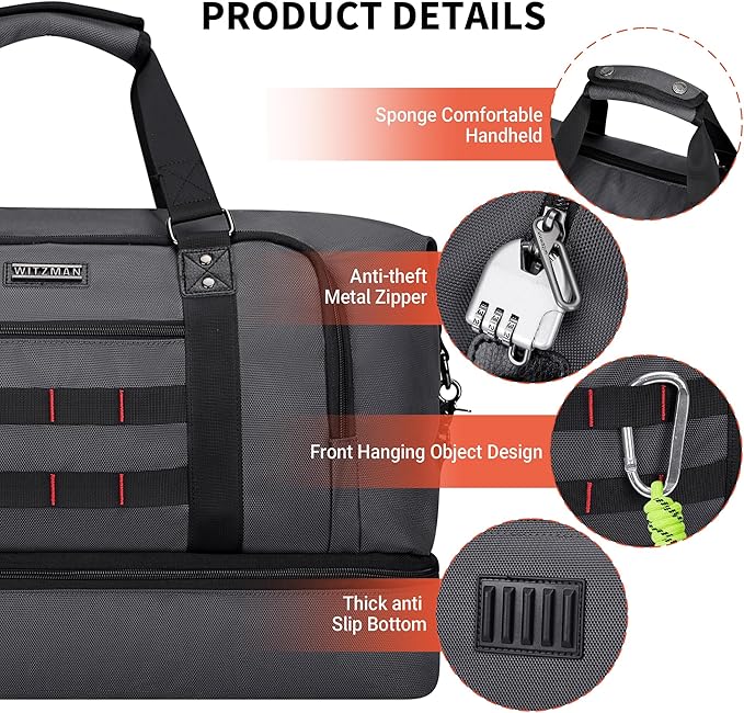 WITZMAN Travel Duffle Bags for Men Weekender Bags with Toiletry Bag Sets Carry On Overnight Bag 55L