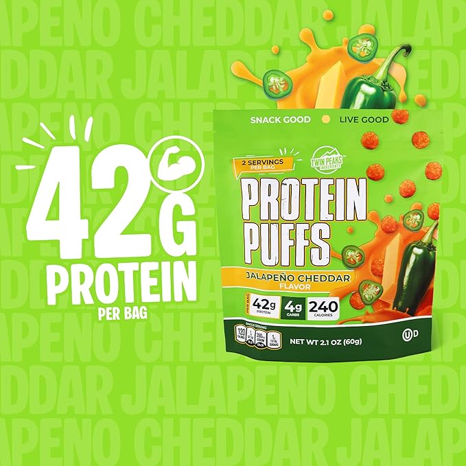 Twin Peaks Low Carb, Keto Friendly Protein Puffs, (Jalapeno Cheddar, 2.1 Ounce), 2 Servings, 3 Pack
