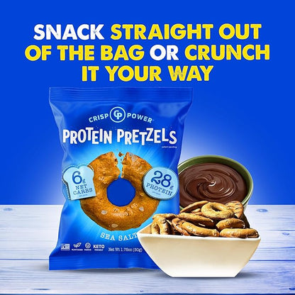 Crisp Power Protein Pretzels, Sea Salt, High Protein Vegan Keto Snack, 28 G Plant Based Protein
