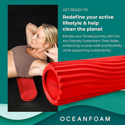 Oceanfoam Tidal Roller - Red - Muscle Massage Foam Roller for Back Pain & Stretching - Firm and