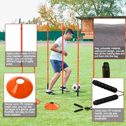 24Pcs Soccer Agility Training Equipment Set Ultimate Agility Poles Cones Ladder More for Quick