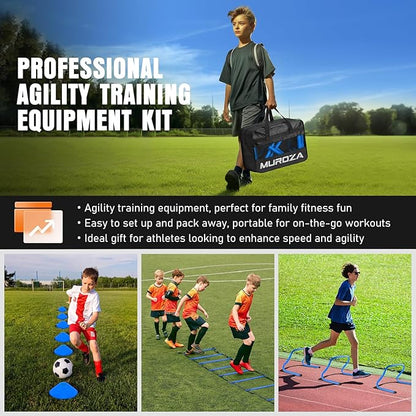 Agility Ladder, Speed Training Equipment Set, 20ft Agility Ladder, 12 Soccer Cones, 4 Hurdles, Jump