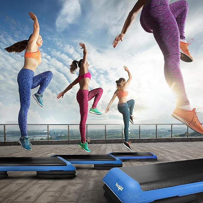 Yes4All Adjustable Workout Aerobic Exercise Step Platform Health Club Size with 4 Adjustable Risers