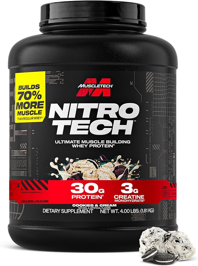 Whey Protein Powder | MuscleTech Nitro-Tech Whey Protein Isolate & Peptides | Lean Protein Powder