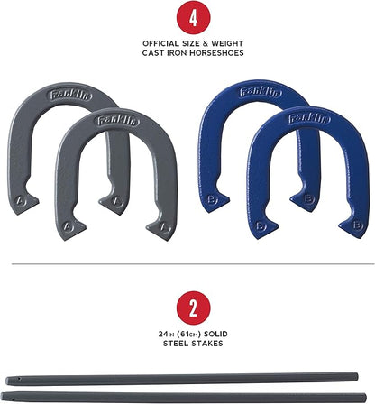 Franklin Sports Horseshoes Sets - Metal Horseshoe Game Sets for Adults + Kids - Official Weight