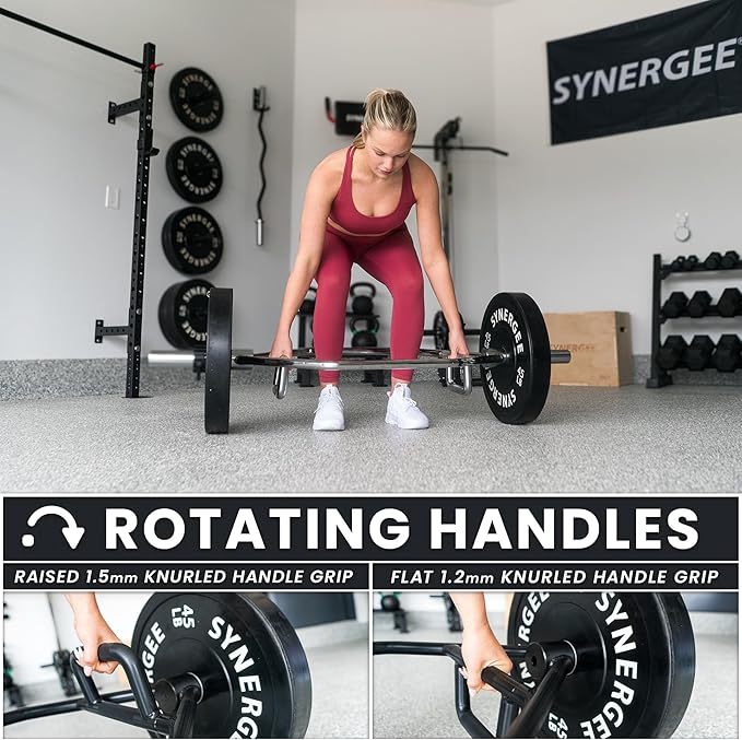 Synergee 20kg and 25kg Chrome or Black Olympic Hex Barbell Trap Bar with Rotating, Flat or Raised