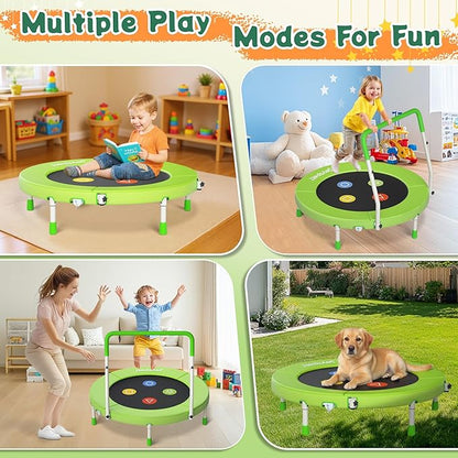 3FT Toddler Trampoline with Adjustable Handlebar, 36" Foldable & Spring-Free, Mini Kids Indoor