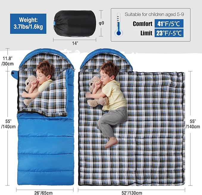 REDCAMP Kids Mummy Sleeping Bag for Camping, 3 Season Cold Weather Sleeping Bag Fit Boys,Girls &