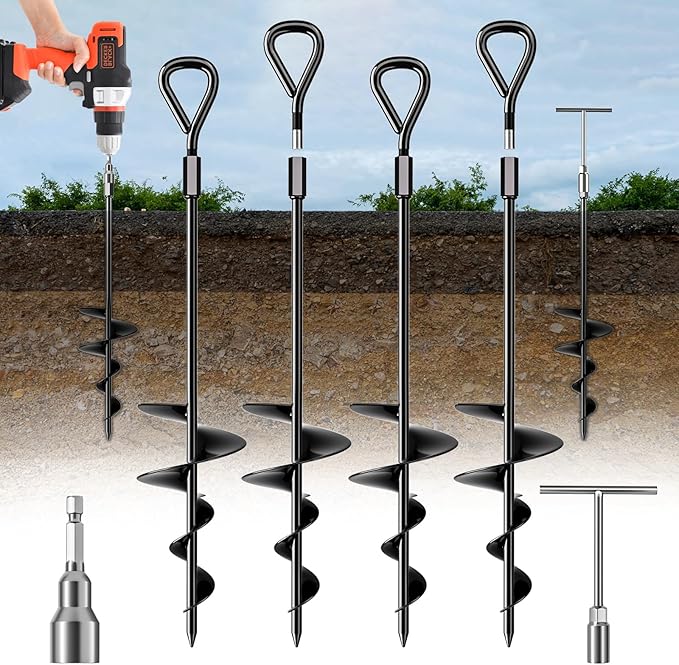 Phopich 18''/30" Long Ground Anchor, Heavy Duty Earth Anchors Ground Anchors Screw in Kit with
