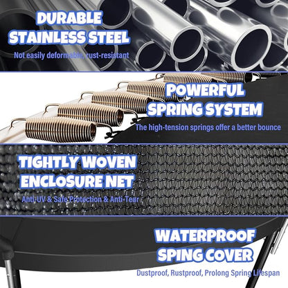 Trampoline 8FT 10FT 12FT 14FT 16FT, Outdoor Trampolines for Kids and Adults, Recreational
