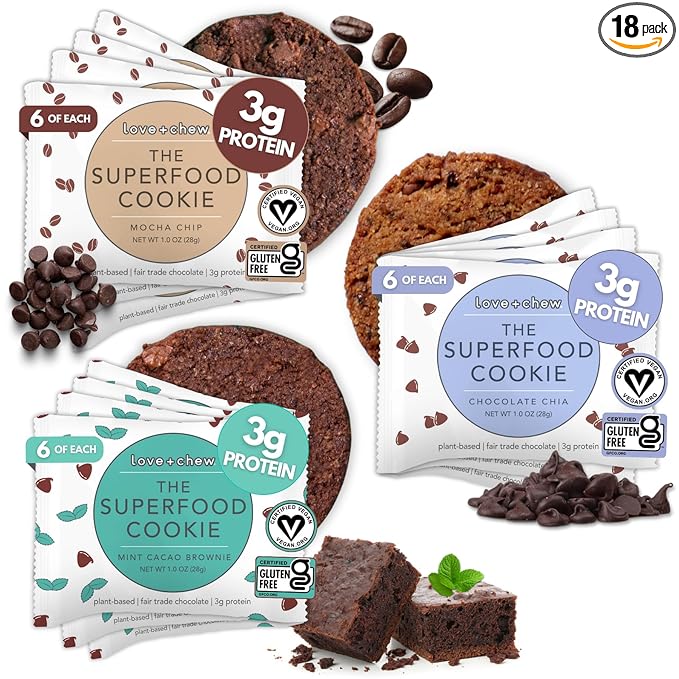 Love + Chew Soft Baked Protein Cookies, Gluten Free | (18) Count Chocolate Lover Minis Variety Pack