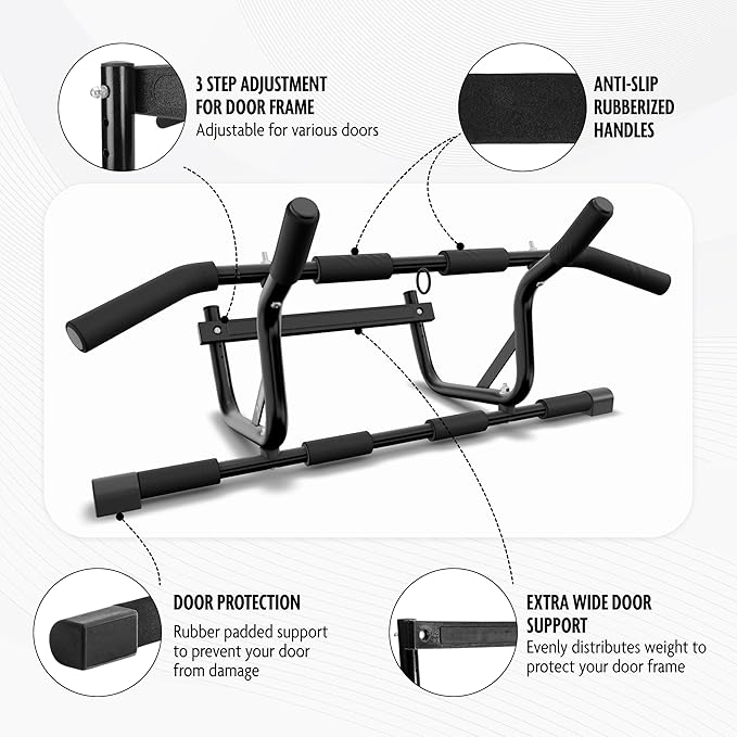 DMoose Fitness Pull Up Bar for Doorway - Upto 250 Lbs Capacity, No Screwing or Slipping, Hanging