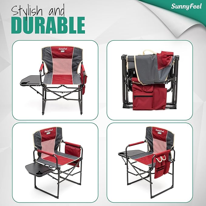 SUNNYFEEL Oversized Camping Directors Chair 2 Pack, Portable Folding Lawn Chairs for Adults Heavy