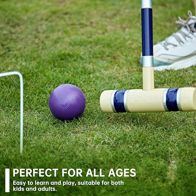 Pointyard 28" Croquet Set for 6 Players - Premium Wooden Mallets, Colored Balls & Carry Bag - Fun