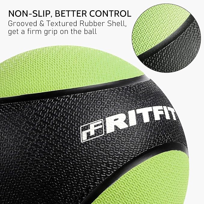 RitFit Weighted Medicine Ball - Non-Slip Rubber Shell & Dual Texture Grip - Workout Exercise Ball
