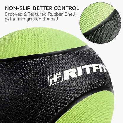 RitFit Weighted Medicine Ball - Non-Slip Rubber Shell & Dual Texture Grip - Workout Exercise Ball