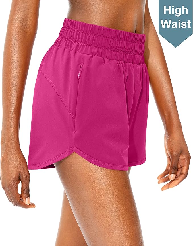 SANTINY Women's Running Shorts with Zip Pockets High Waisted Athletic Workout Gym Shorts for Women