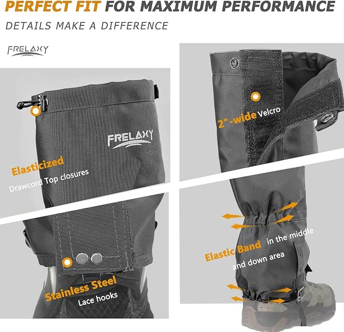 Frelaxy Leg Gaiters Ultra HIGH-Performance Hunting Gaiters, 100% Waterproof Hiking Gaiters with