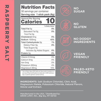 Drink LMNT Zero Sugar Electrolytes - Raspberry Salt | Drink Mix | 30-Count