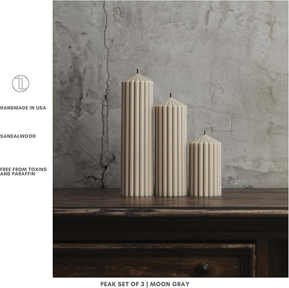LAWA Ribbed Peak Pillar Candle - Large Beautiful Handmade Pillar Scented Soy Wax Candle Elegant