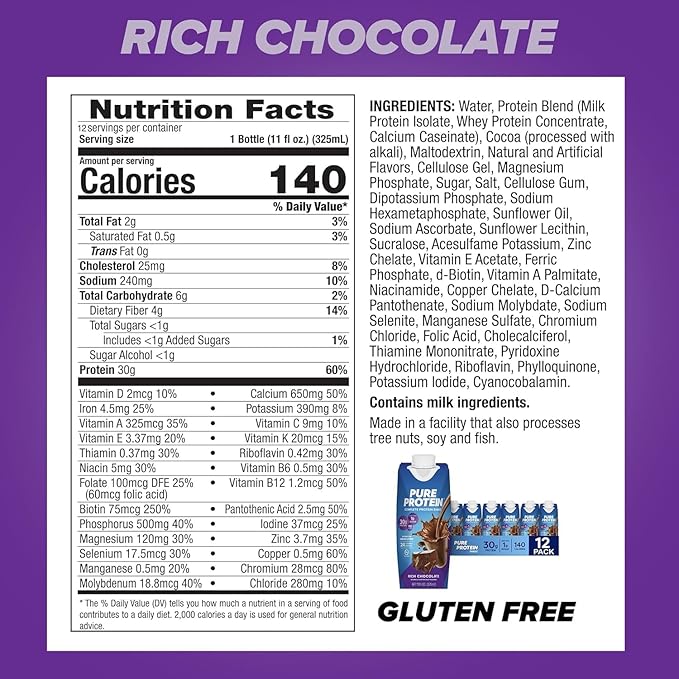 Pure Protein Protein Shake, 30g Complete Protein, Ready to Drink and Keto-Friendly, Vitamins A, C